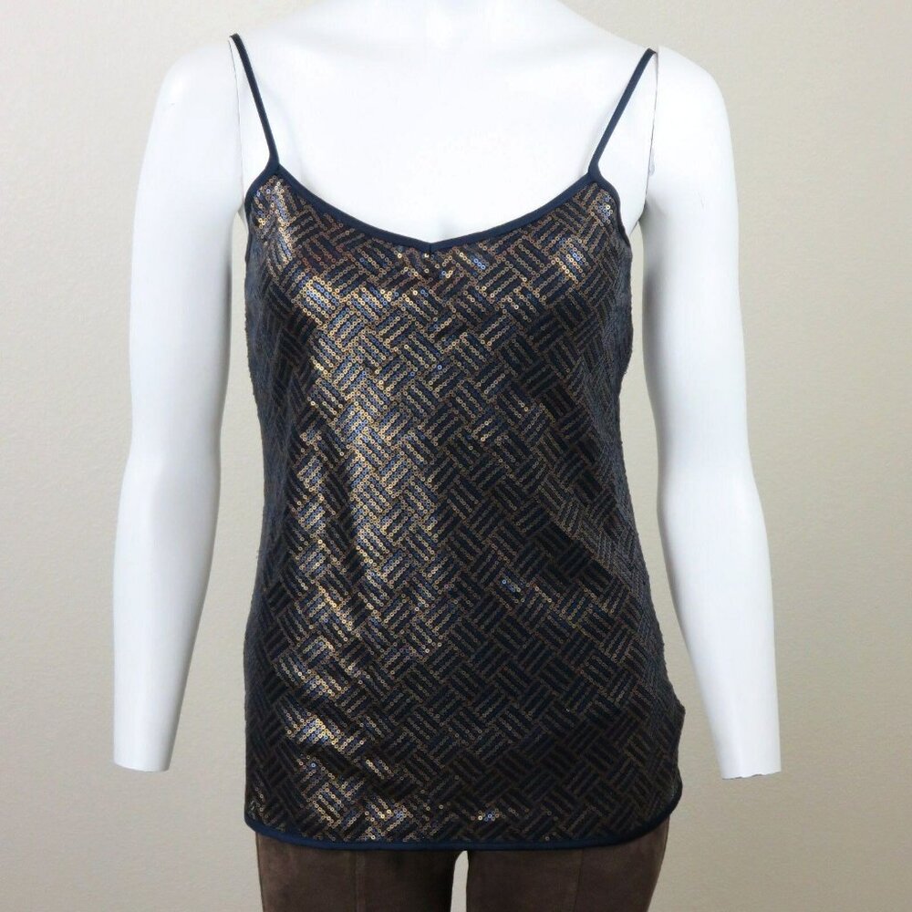 Banana Republic Blue Gold Sequin Cami Tank Top Size XS Stretch